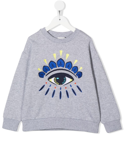 Kenzo Kids' Embroidered Eye Cotton-blend Sweatshirt In Grey