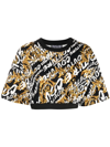 Versace Jeans Couture Logo-print Wide-sleeve Cropped Top In Black