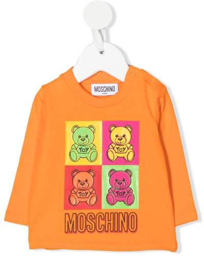 Moschino Babies' Colour-block Hooded Zipper In Orange