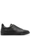 Zegna Triple Stitch Deerskin Leather Slip-on Sneaker In Black