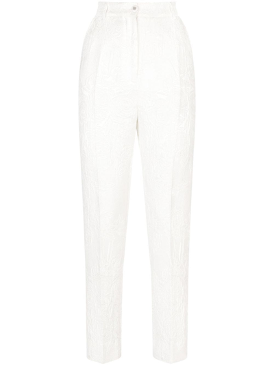 Dolce & Gabbana Floral Jacquard Tailored Trousers In White