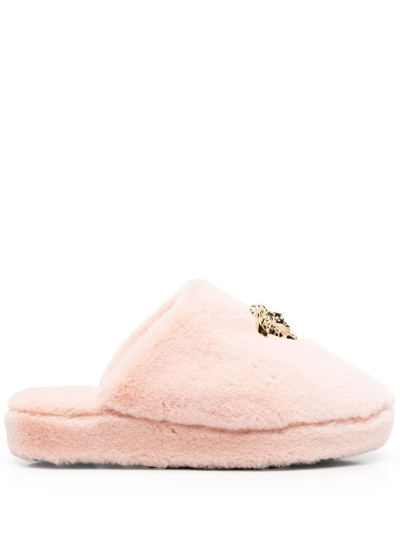 Versace Medusa Faux-fur Slippers In Pink