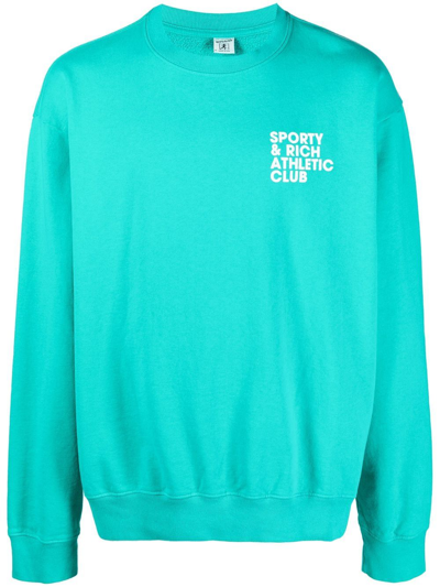 Sporty And Rich Logo-print Cotton Sweatshirt In Turquoise