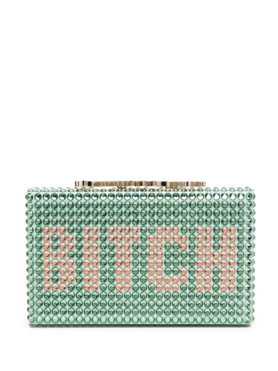 Philipp Plein Gem-slogan Clutch Bag In Green