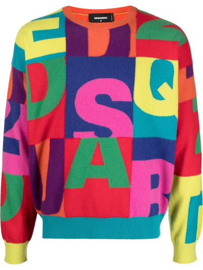 Dsquared2 Logo Wool Knit Sweater In Multicolor