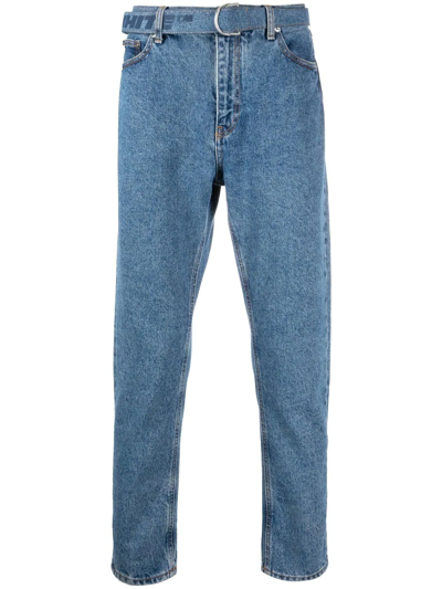 Off-white Cropped Belted Denim Jeans In Blue