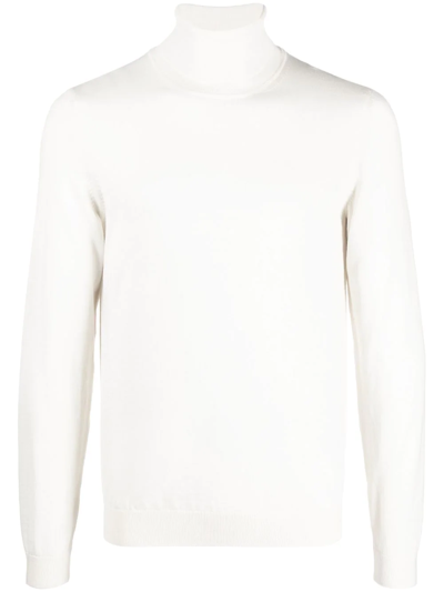 Hugo Boss Funnel-neck Regular-fit Wool-knit Jumper In White