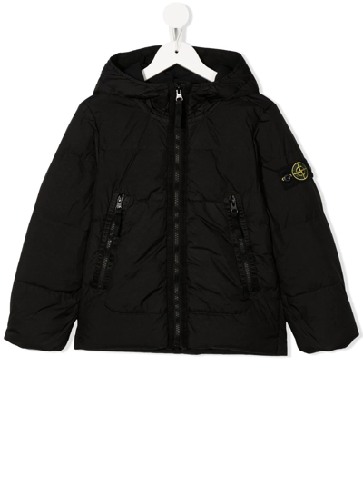 Stone Island Junior Kids' Logo-patch Feather-down Jacket In Black