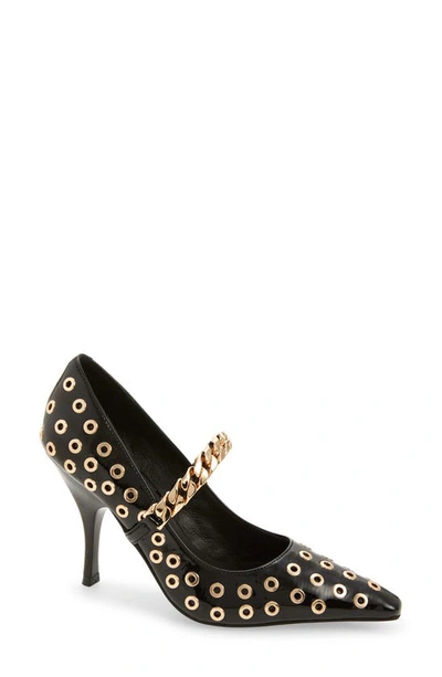 JEFFEREY CAMPBELL Womens Gold Padded Rhinestone Goring Regal Safety Toe Block Heel Mary Jane M