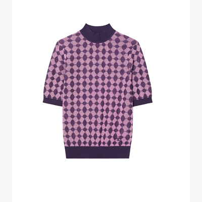 Tory Burch Jacquard Knit Mock-neck In Purple