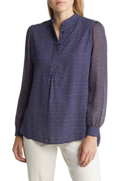 Anne Klein Geo Print Poet Blouse In Distant Mountain Combo