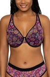 Curvy Couture Underwire Plunge Bra In Retro Roses