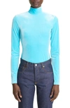 Victoria Beckham Fluorescent Velvet Mock Neck Top In Blue