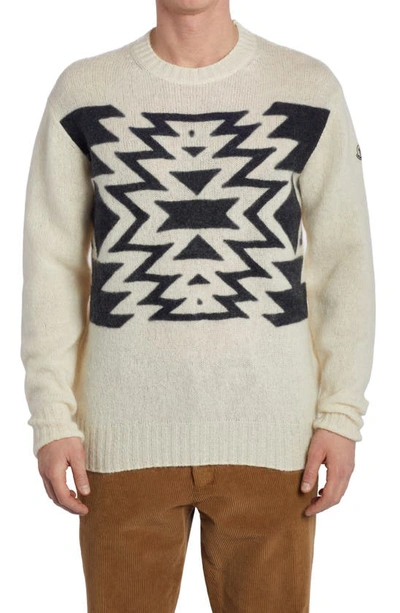 Moncler Geometric Knit Crewneck Sweater In White