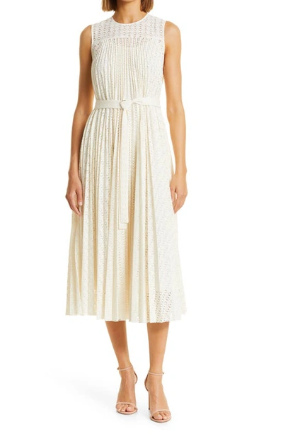 Hugo Boss Deplica Belted Lace Midi-dress In Soft Cream