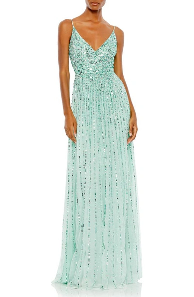 Mac Duggal Gradient Sequin A-line Gown In Mint