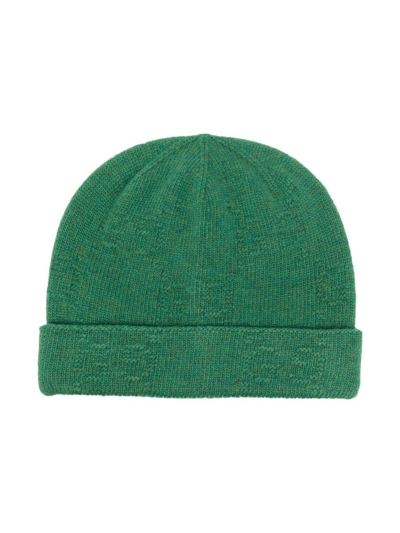 Gucci Embroidered-logo Wool Beanie In Green