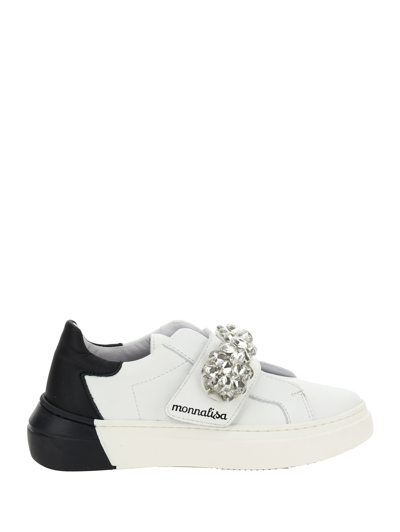 Monnalisa Nappa Sneakers With Rhinestones In White + Black