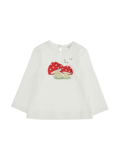 Monnalisa Kids'   Long-sleeved Mushroom Jersey T-shirt In Cream
