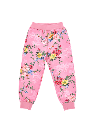 Monnalisa Floral Fleece Trousers In Blush Pink
