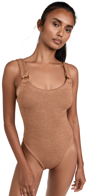Hunza G Domino Knit Texture High-cut Swimsuit In Metallic Cocoa