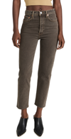 Re/done Brown Comfort Stretch Ultra High Rise 70s Stove Pipe Jeans In Washed Chocolate