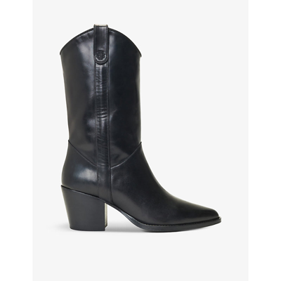 Maje Pointed-toe Heeled Leather Cowboy Boots In Black