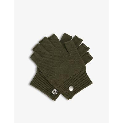 Rick Owens Fine-knit Wool Fingerless Gloves In Green