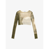 Jean Paul Gaultier Graphic-print Stretch Cropped Top In Green Ecru Black Orange