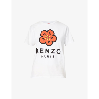 Kenzo Womens White Flower-print Relaxed-fit Cotton T-shirt