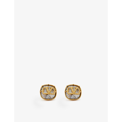 Valentino Garavani Vlogo Brass And Crystal Stud Earrings In Gold