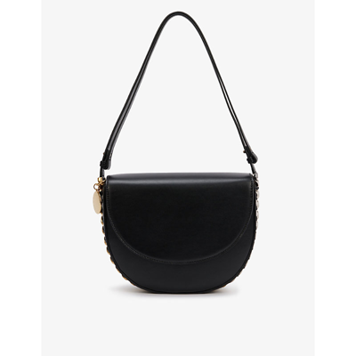 Stella Mccartney Frayme Chain-embellished Faux-leather Shoulder Bag In Black