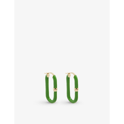 Bottega Veneta Oval Embossed Enamel And 18ct Yellow Gold-plated Sterling Silver Hoop Earrings In Parakeet