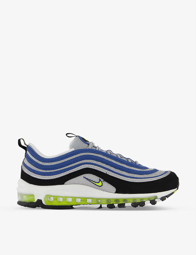 Nike Air Max 97 Logo-embroidered Leather And Mesh Low-top Trainers In Atlantic Blue Voltage Ye