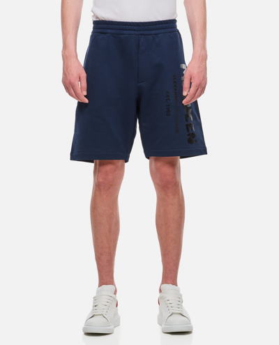 Alexander Mcqueen Logo Graffiti Bermuda Shorts In Blue