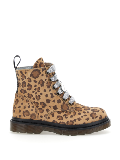 Monnalisa Animal Print Suede Combat Boots