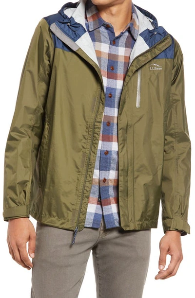 L.l.bean Trail Model Water Repellent Rain Jacket In Kelp Green/ Nautical Navy