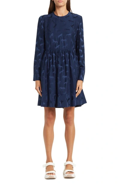 Long Sleeve Horse Print Navy Blue Dress Long Sleeve Horse Print Navy Blue Dress