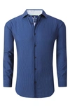 Tom Baine Regular Fit Performance Stretch Long Sleeve Button Front Shirt In Navy