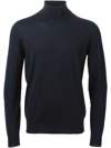 Drumohr Turtleneck Merino Wool Sweater With Ribbed Edge In Blu