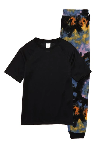 Treasure & Bond Kids' Two-piece Pajamas In Black Multi Tie Dye