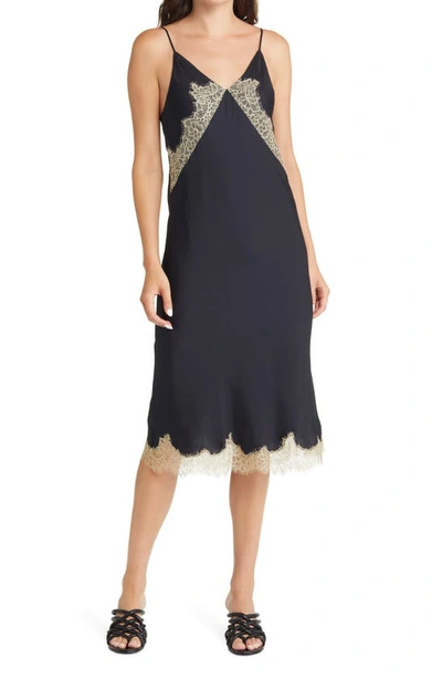 Rag & Bone Logan Lace Silk Blend Slipdress In Black