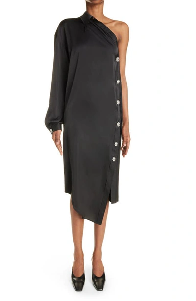 Acne Studios Satin Asymmetric Shirt Dress In Black