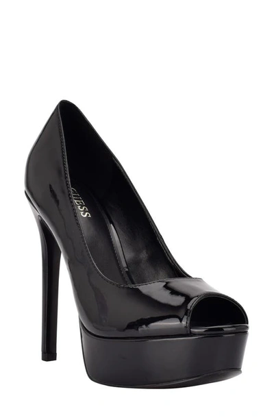Guess Women's Cacei Peep Toe Platform Pumps Women's Shoes In Black Patent
