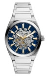 Fossil Men's Everett Automatic Silver-tone Stainless Steel Watch 42mm In Stainless Steel