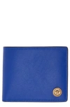 Versace First Line Biggie Medusa Coin Bifold Wallet In Royal Blue/ Versace Gold
