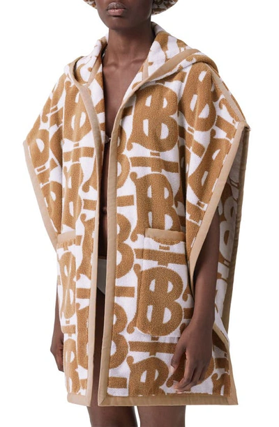 Burberry Hooded Monogram Logo Cotton Terry Cloth Cape In Archive Beige