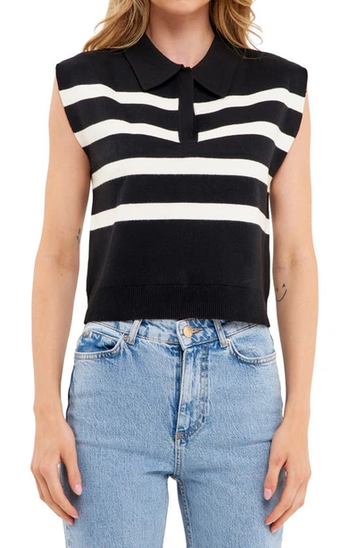 English Factory Stripe Knit Top In Black/ White