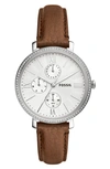 FOSSIL JACQUELINE MULTIFUNCTION LEATHER STRAP WATCH, 38MM