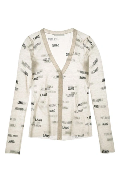 Helmut Lang Semi-sheer Logo-print Wool-knit Cardigan In Cement - Qrn